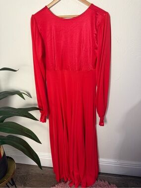 Star Styled Red Ballroom Dance Dress Long Sleeve Full Skirt Adult Large